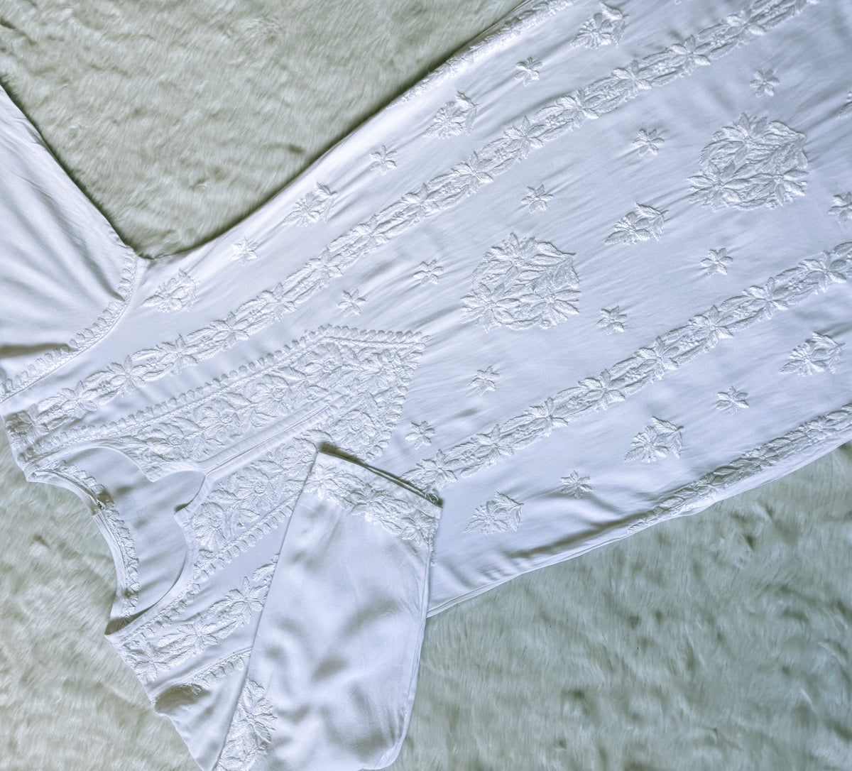 Hiba White Rayon Chikankari Kurta Bottom Set