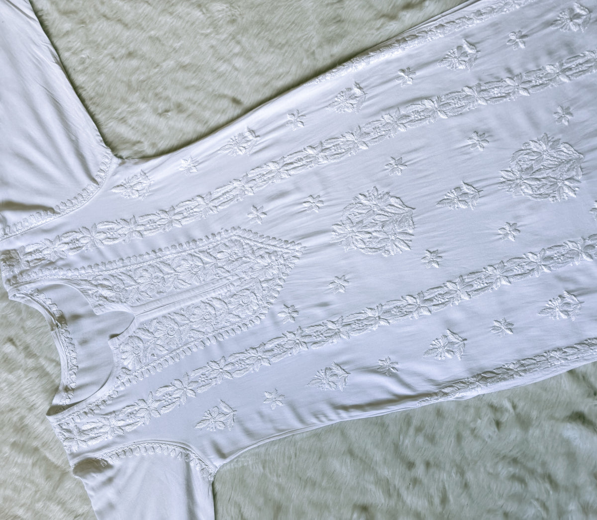 Hiba White Rayon Chikankari Kurta Bottom Set