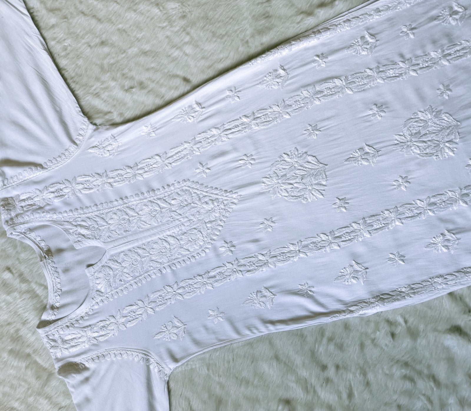 Hiba White Rayon Chikankari Kurta Bottom Set