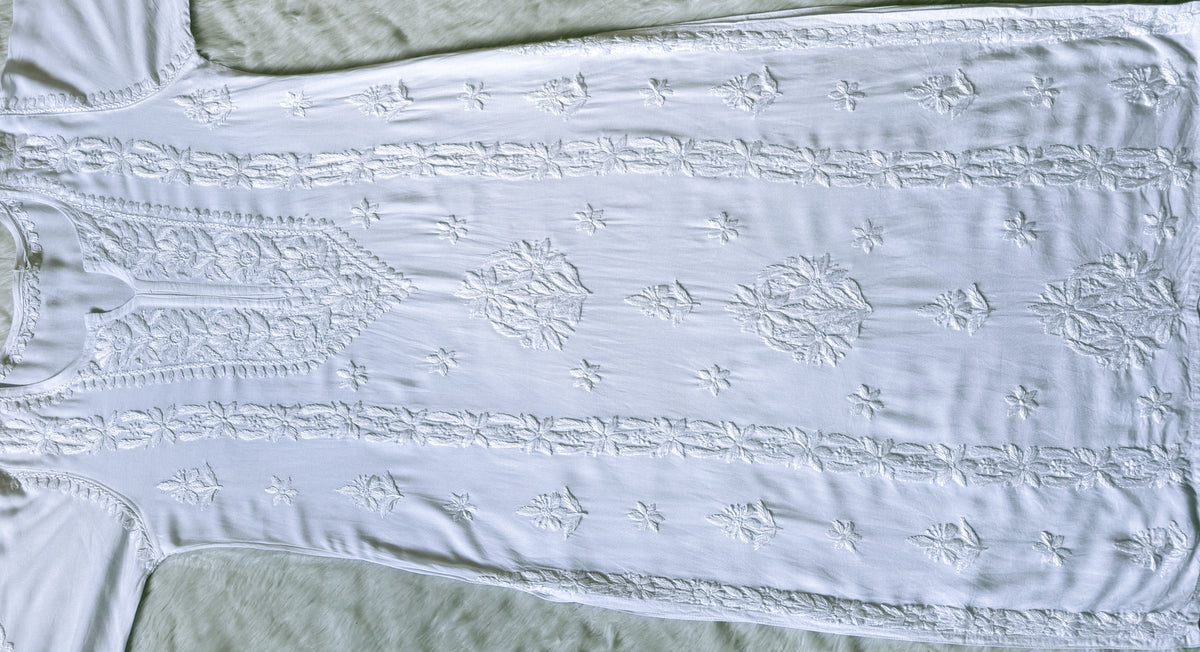 Hiba White Rayon Chikankari Kurta Bottom Set