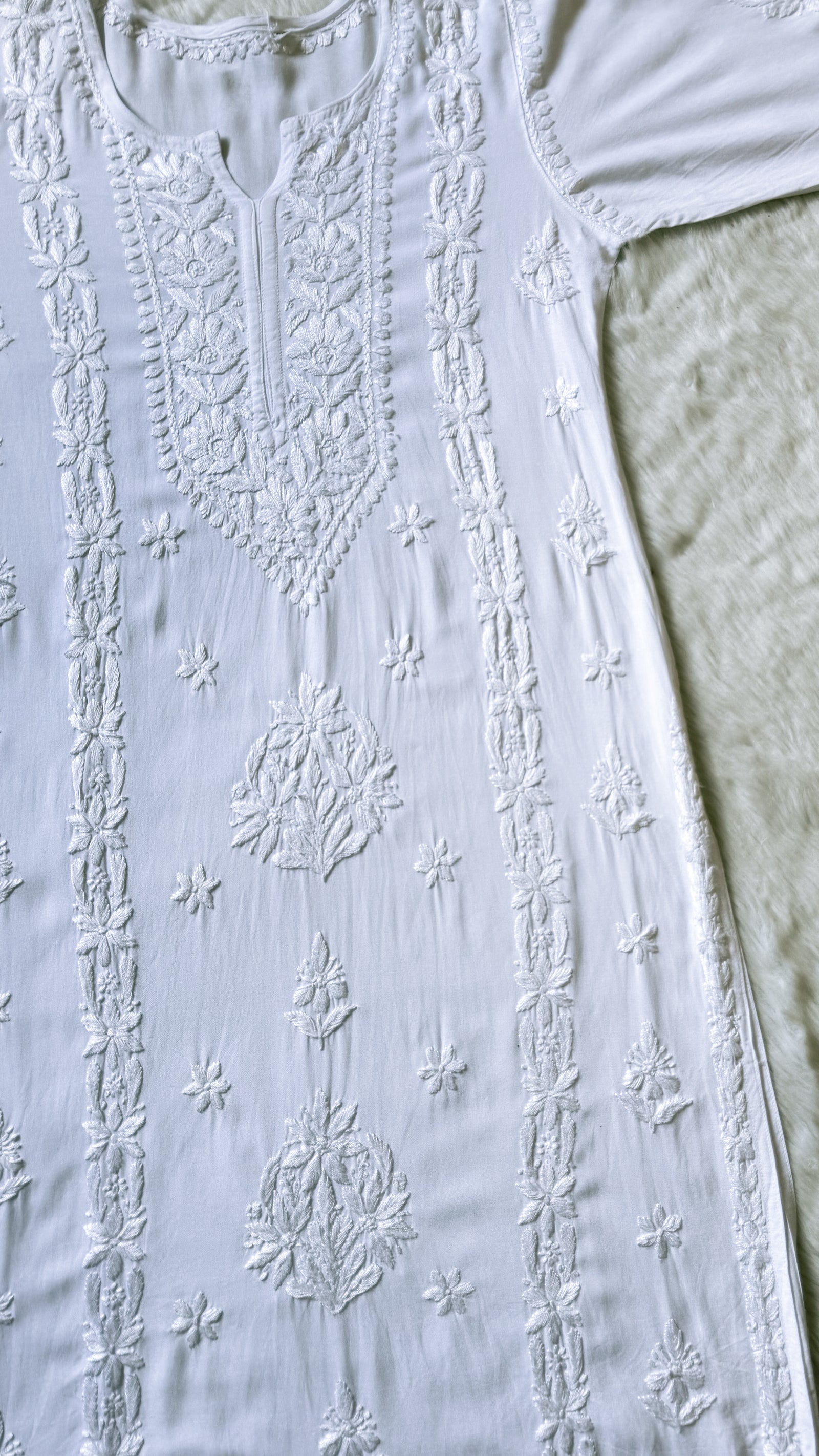Hiba White Rayon Chikankari Kurta Bottom Set