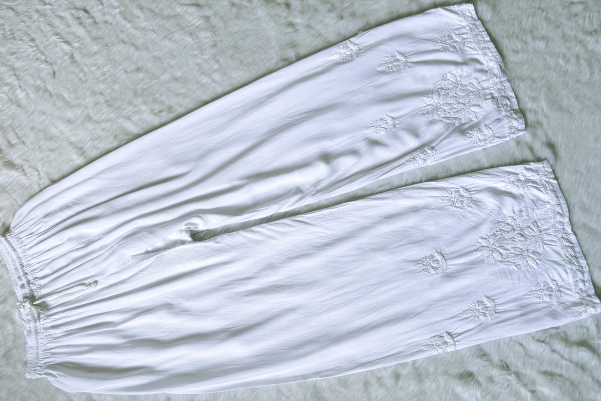Hiba White Rayon Chikankari Kurta Bottom Set
