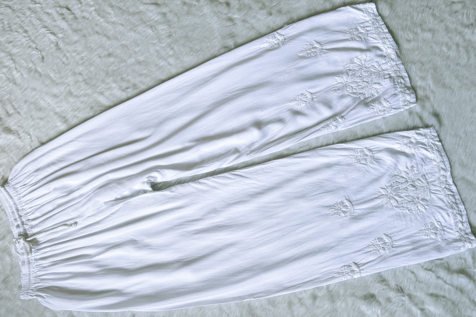 Hiba White Rayon Chikankari Kurta Bottom Set