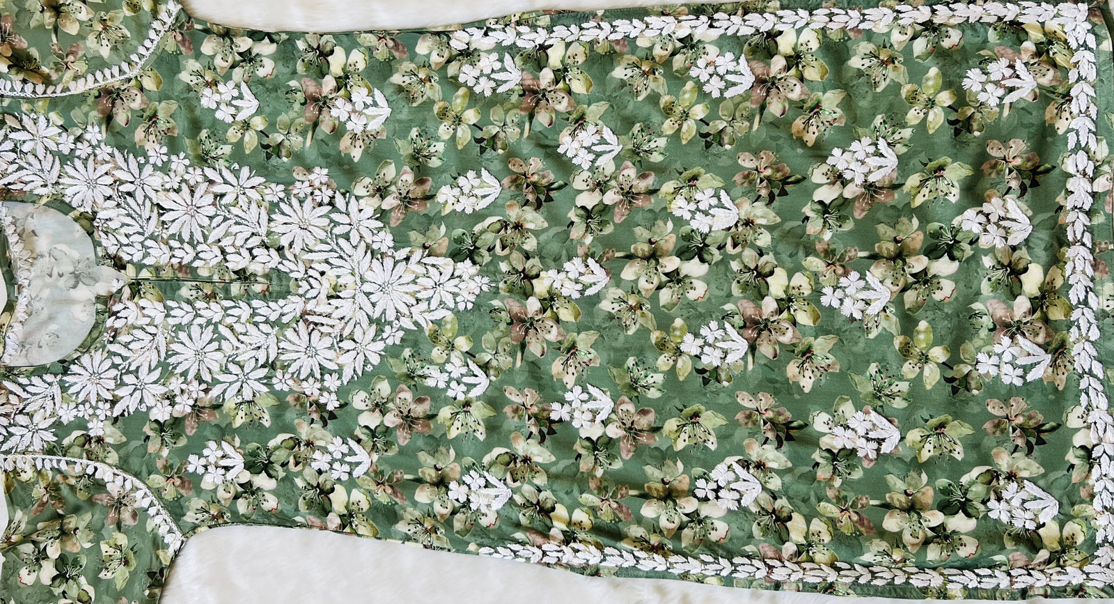 Hina Green Printed Rayon Kurta with White Chikankari Handwork 