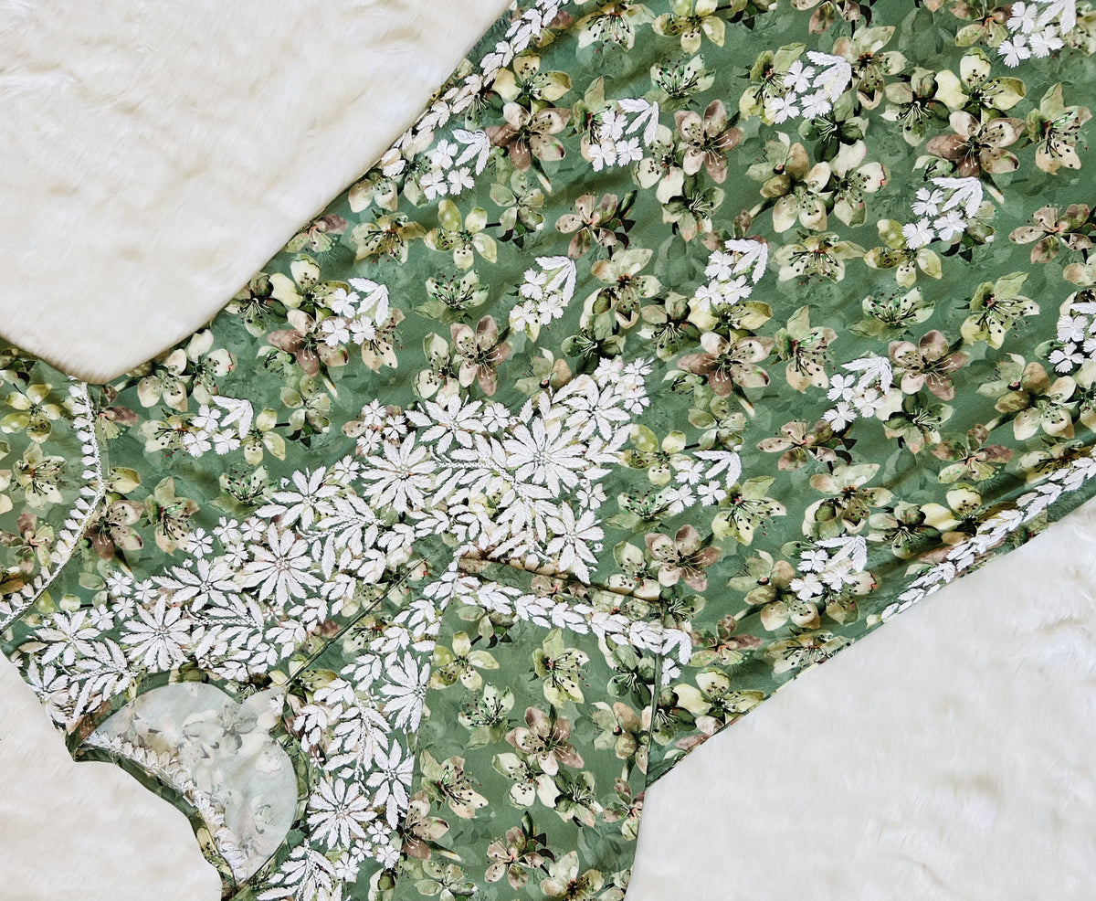 Hina Green Printed Rayon Kurta with White Chikankari Handwork 