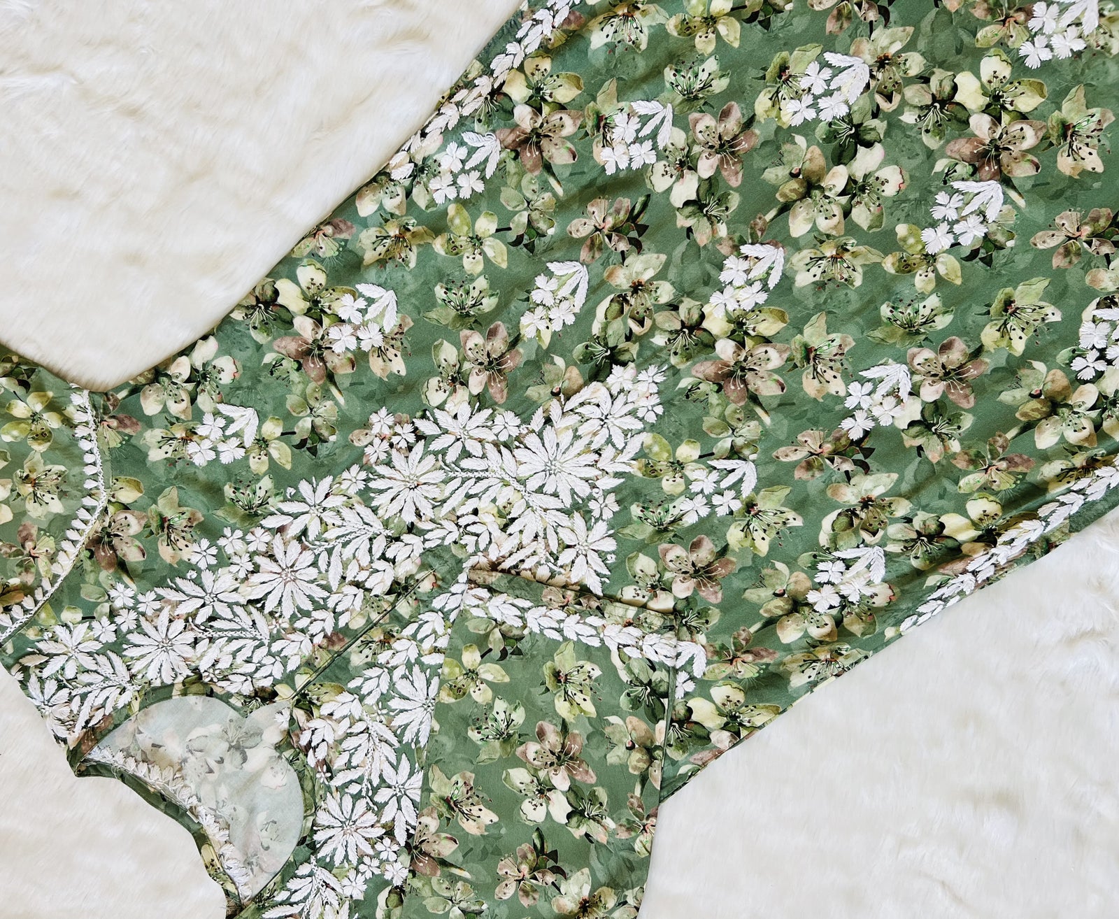 Hina Green Printed Rayon Kurta with White Chikankari Handwork 