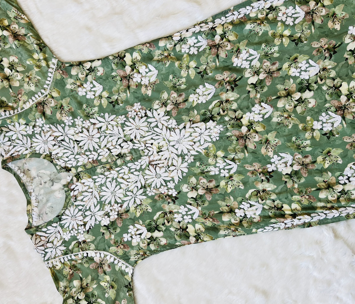 Hina Green Printed Rayon Kurta with White Chikankari Handwork 