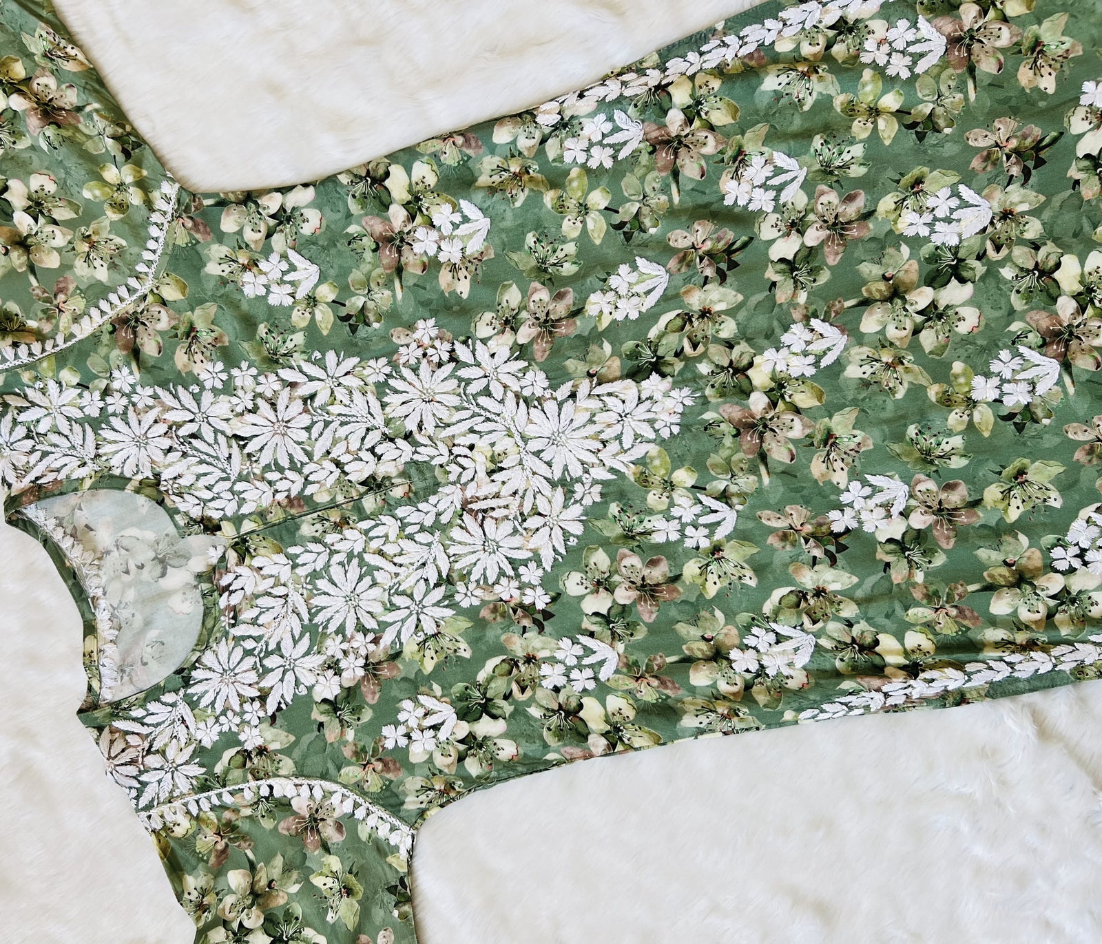 Hina Green Printed Rayon Kurta with White Chikankari Handwork 