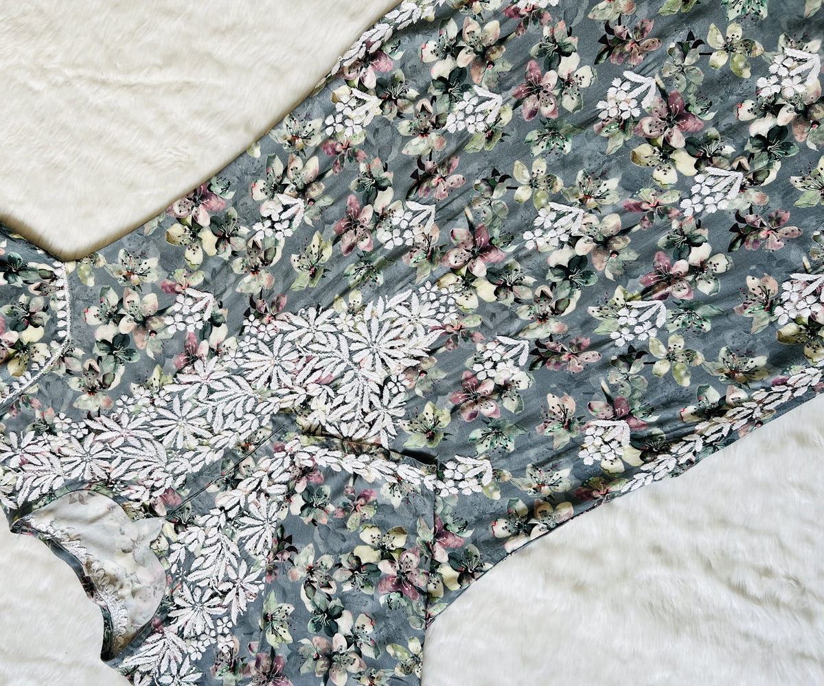 Hina Grey Printed Rayon Kurta with White Chikankari Handwork