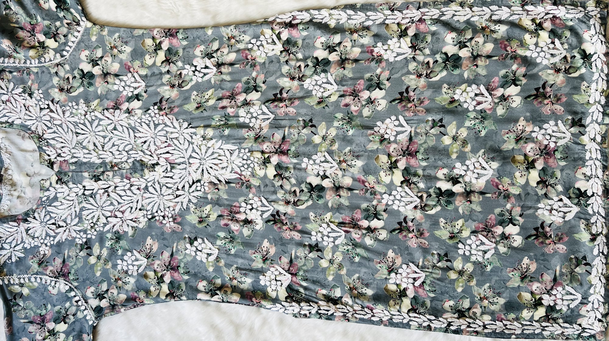 Hina Grey Printed Rayon Kurta with White Chikankari Handwork