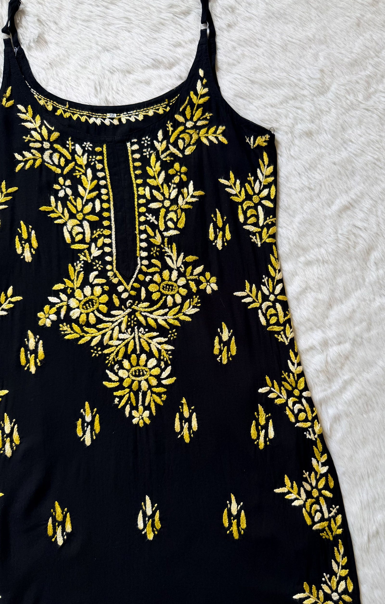 Hoor Black & Lime Knee Length Modal Chikankari Kurti