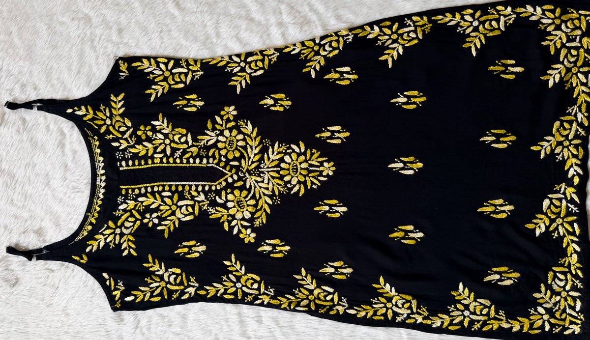Hoor Black & Lime Knee Length Modal Chikankari Kurti