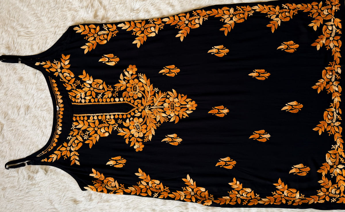 Hoor Black & Peach Knee Length Modal Chikankari Kurti