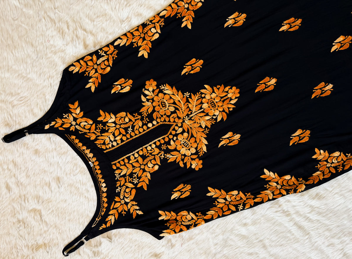 Hoor Black & Peach Knee Length Modal Chikankari Kurti