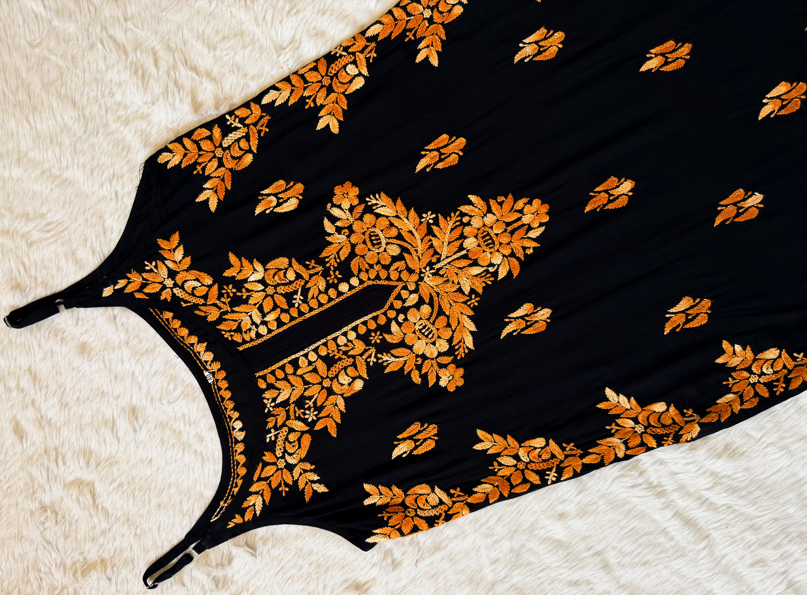 Hoor Black & Peach Knee Length Modal Chikankari Kurti