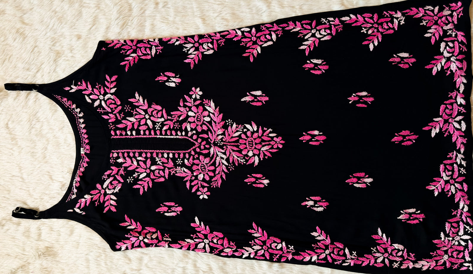 Hoor Black & Pink Knee Length Modal Chikankari Kurti