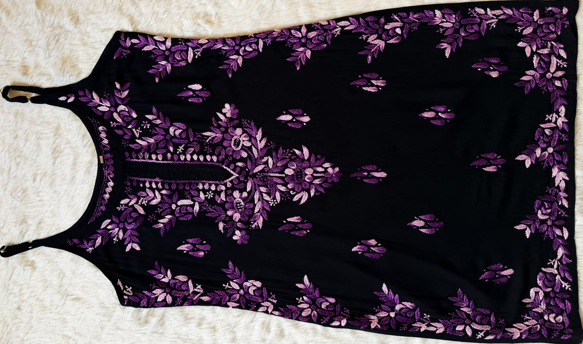 Hoor Black & Purple Knee Length Modal Chikankari Kurti