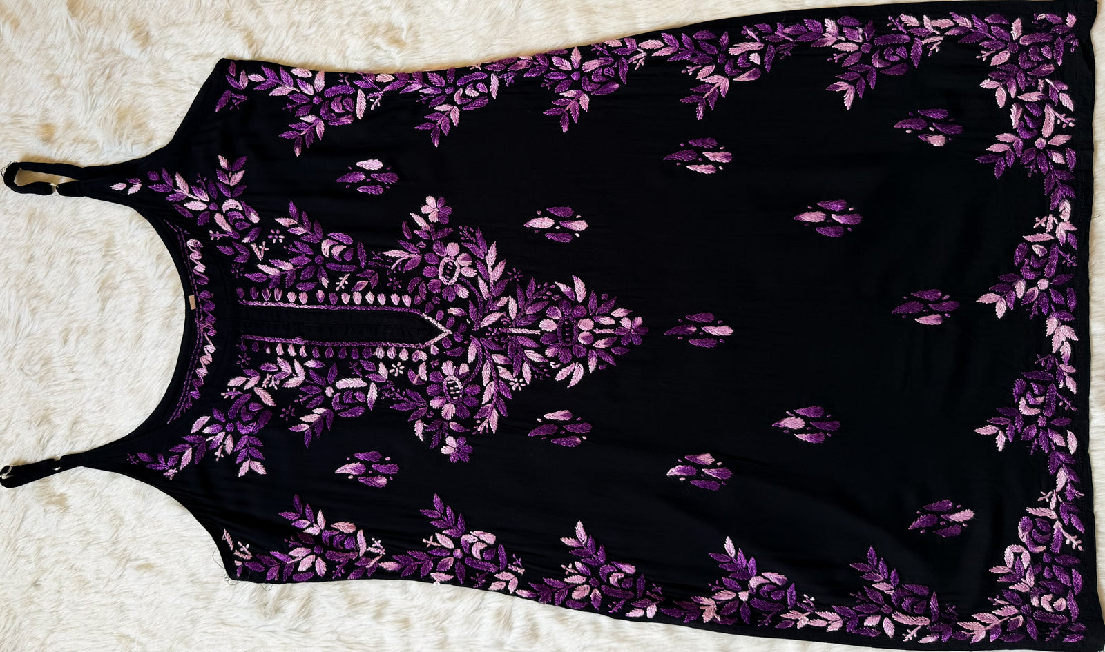Hoor Black & Purple Knee Length Modal Chikankari Kurti