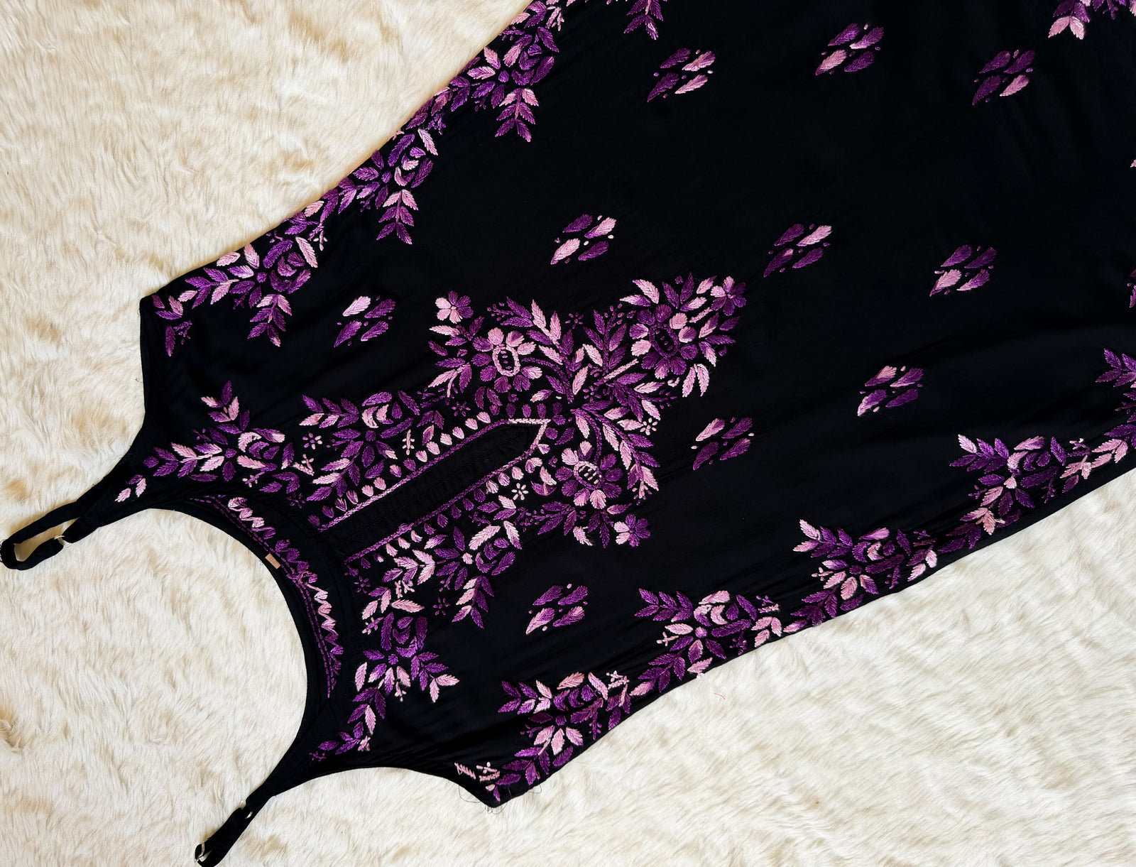 Hoor Black & Purple Knee Length Modal Chikankari Kurti