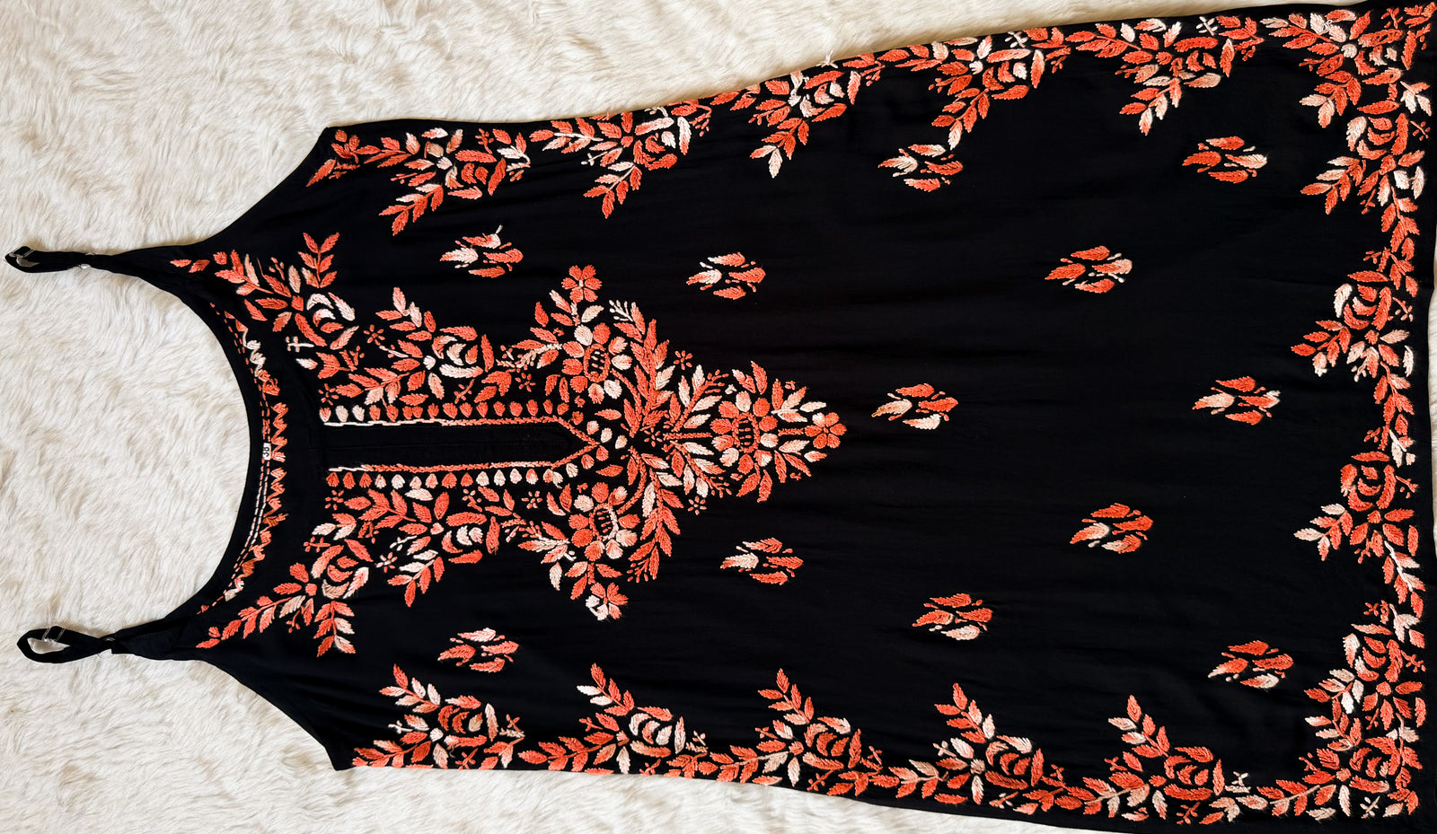 Hoor Black & Rust Colour Knee Length Modal Chikankari Kurti