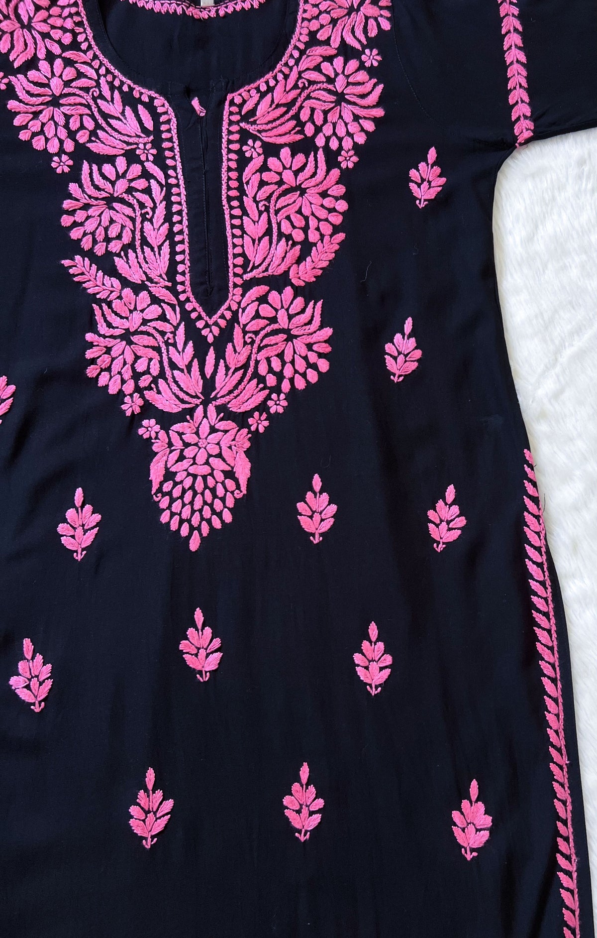 Huda Black &amp; Baby Pink Rayon Chikankari Kurta
