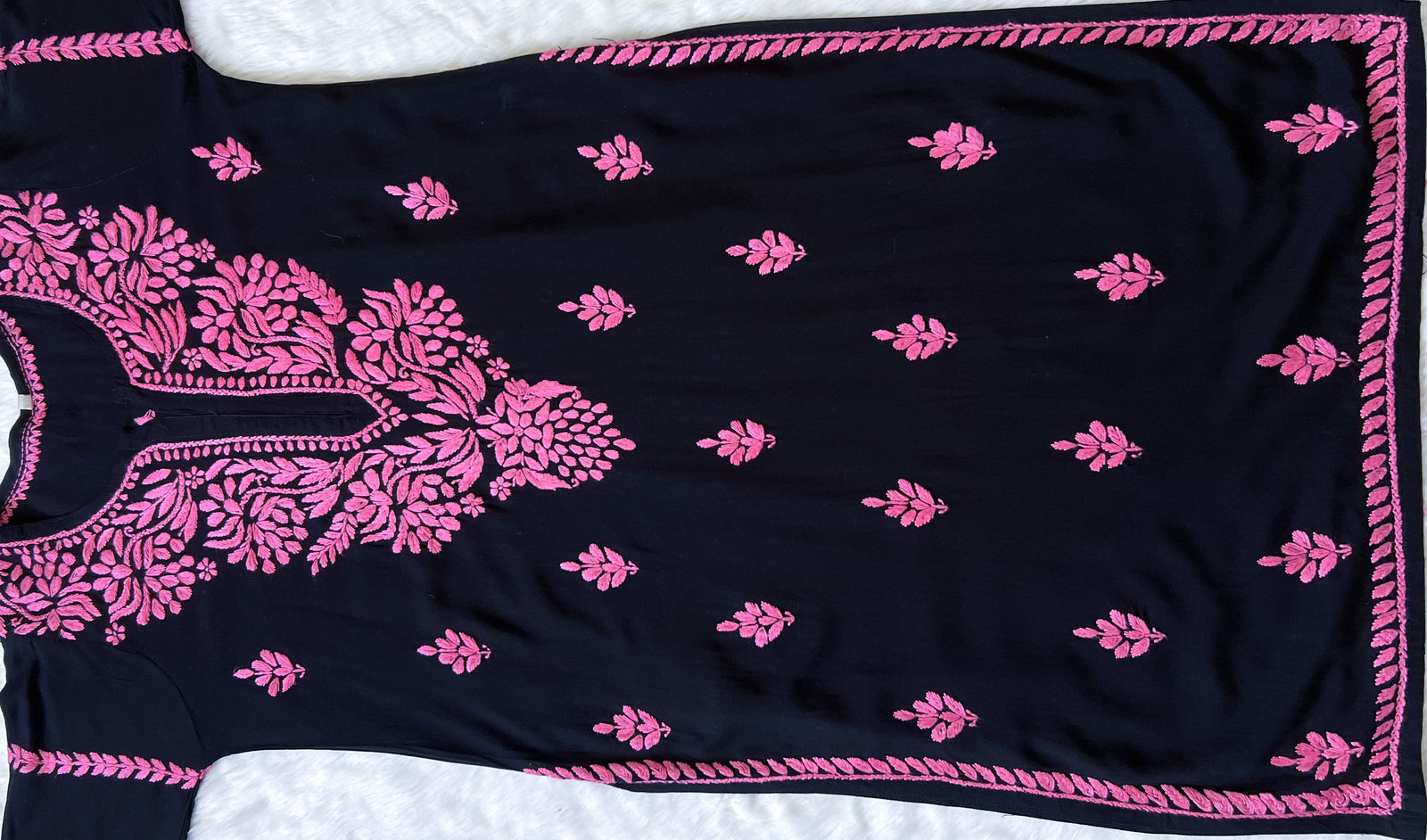 Huda Black & Baby Pink Rayon Chikankari Kurta