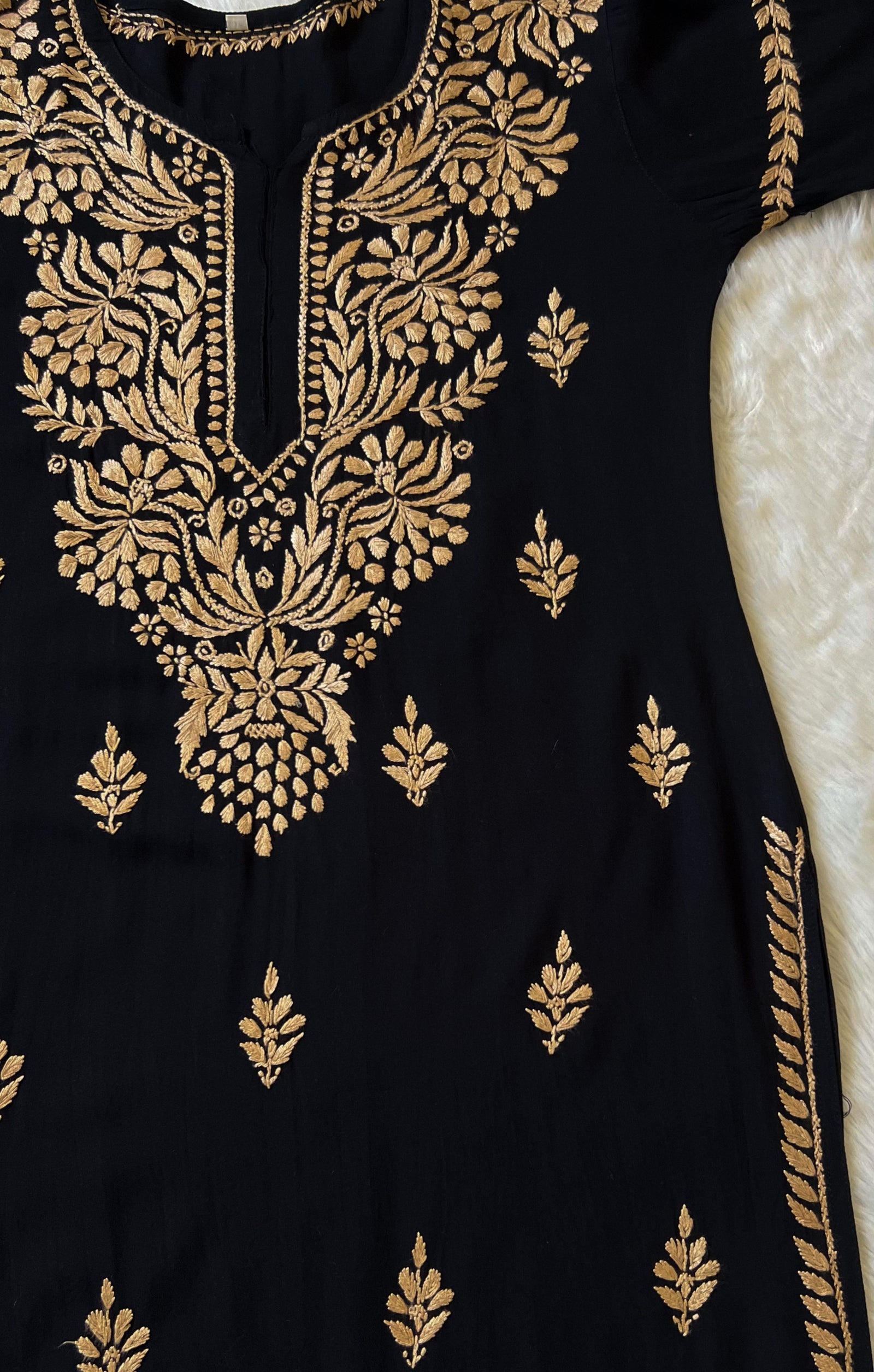 Huda Black & Beige Rayon Chikankari Kurta