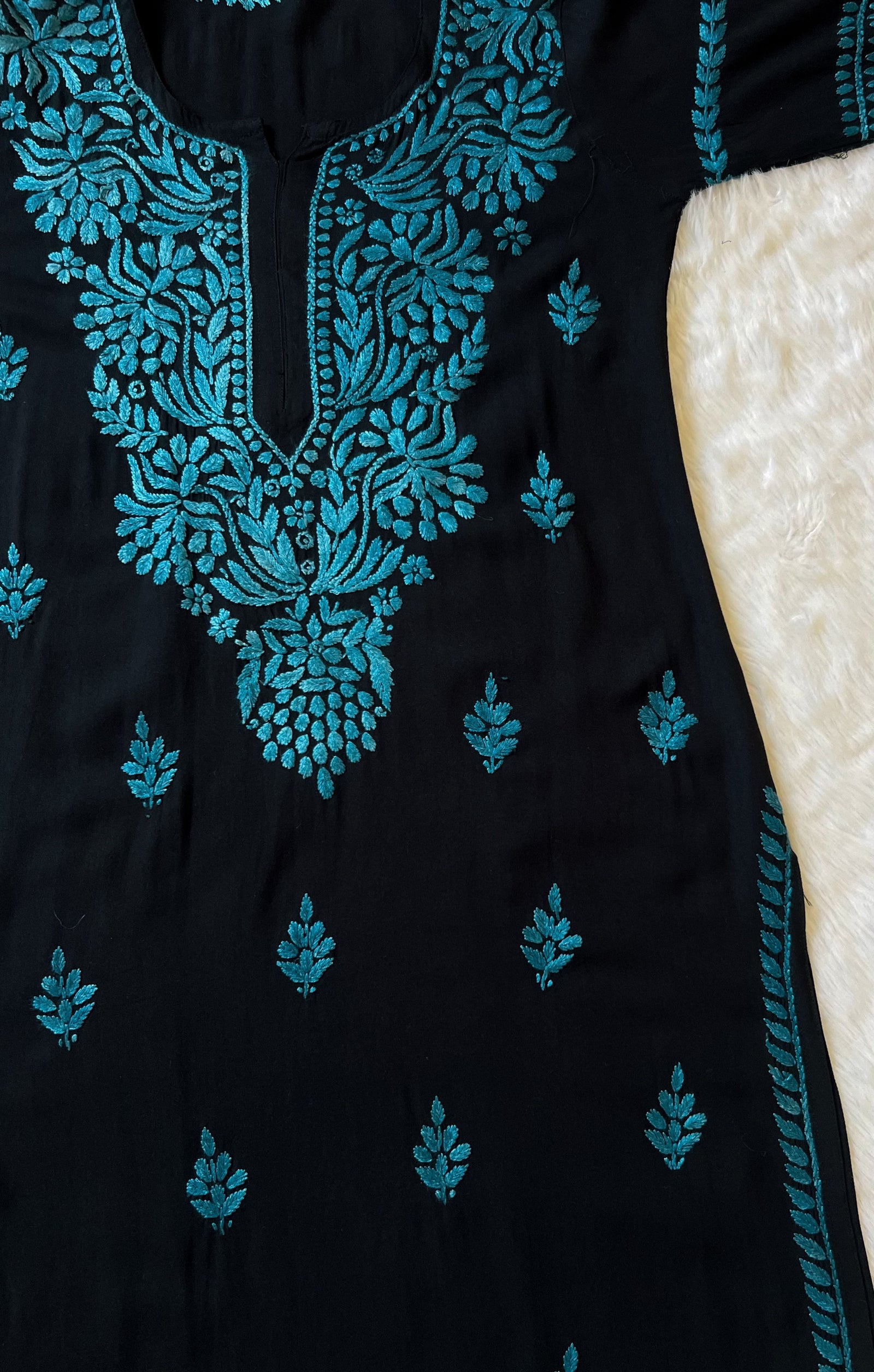Huda Black & Blue Rayon Chikankari Kurta