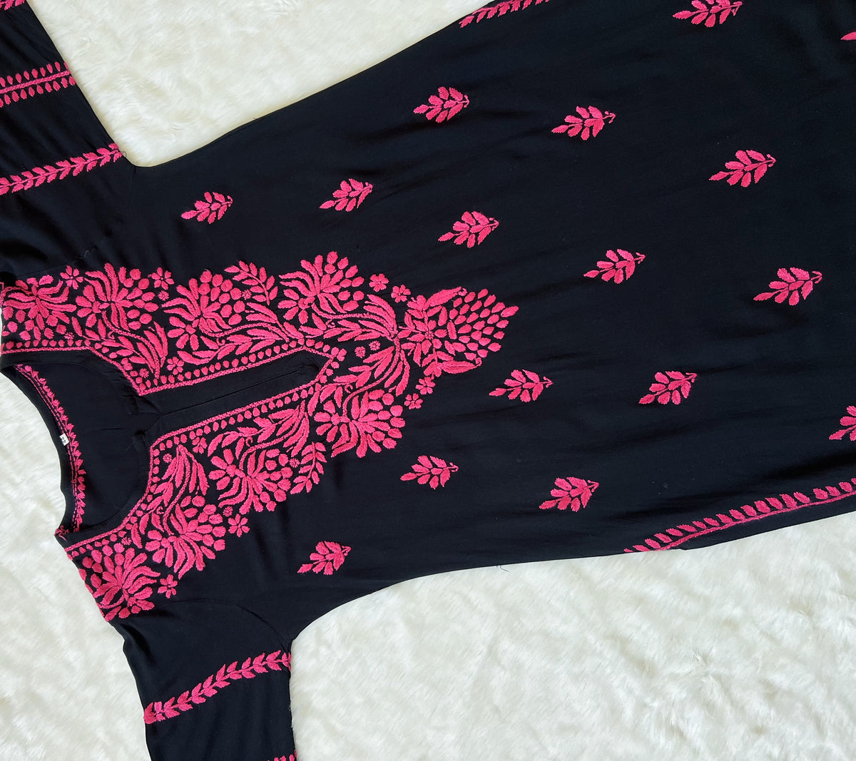 Huda Black & Rose Pink Rayon Chikankari Kurta
