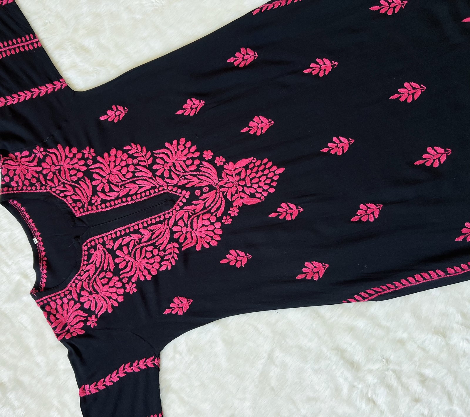 Huda Black & Rose Pink Rayon Chikankari Kurta