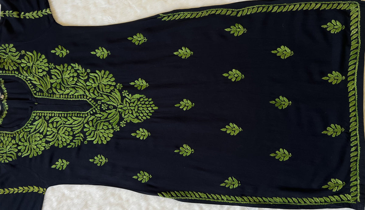 Huda Black & Sage Green Rayon Chikankari Kurta
