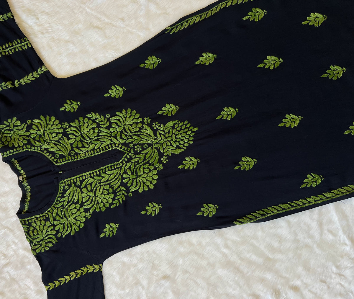 Huda Black & Sage Green Rayon Chikankari Kurta