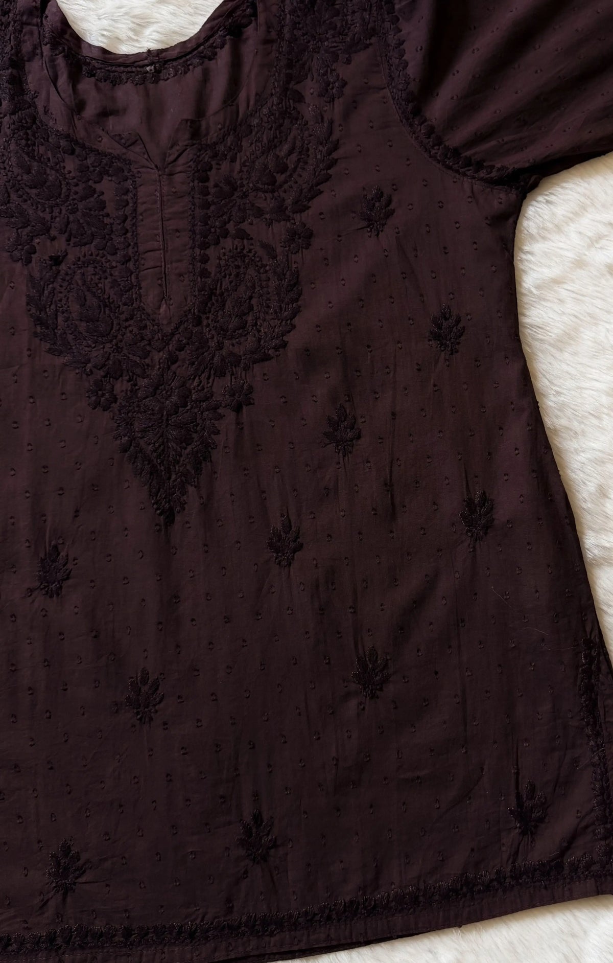 Huda Brown Pure Cotton Chikankari Short Kurti