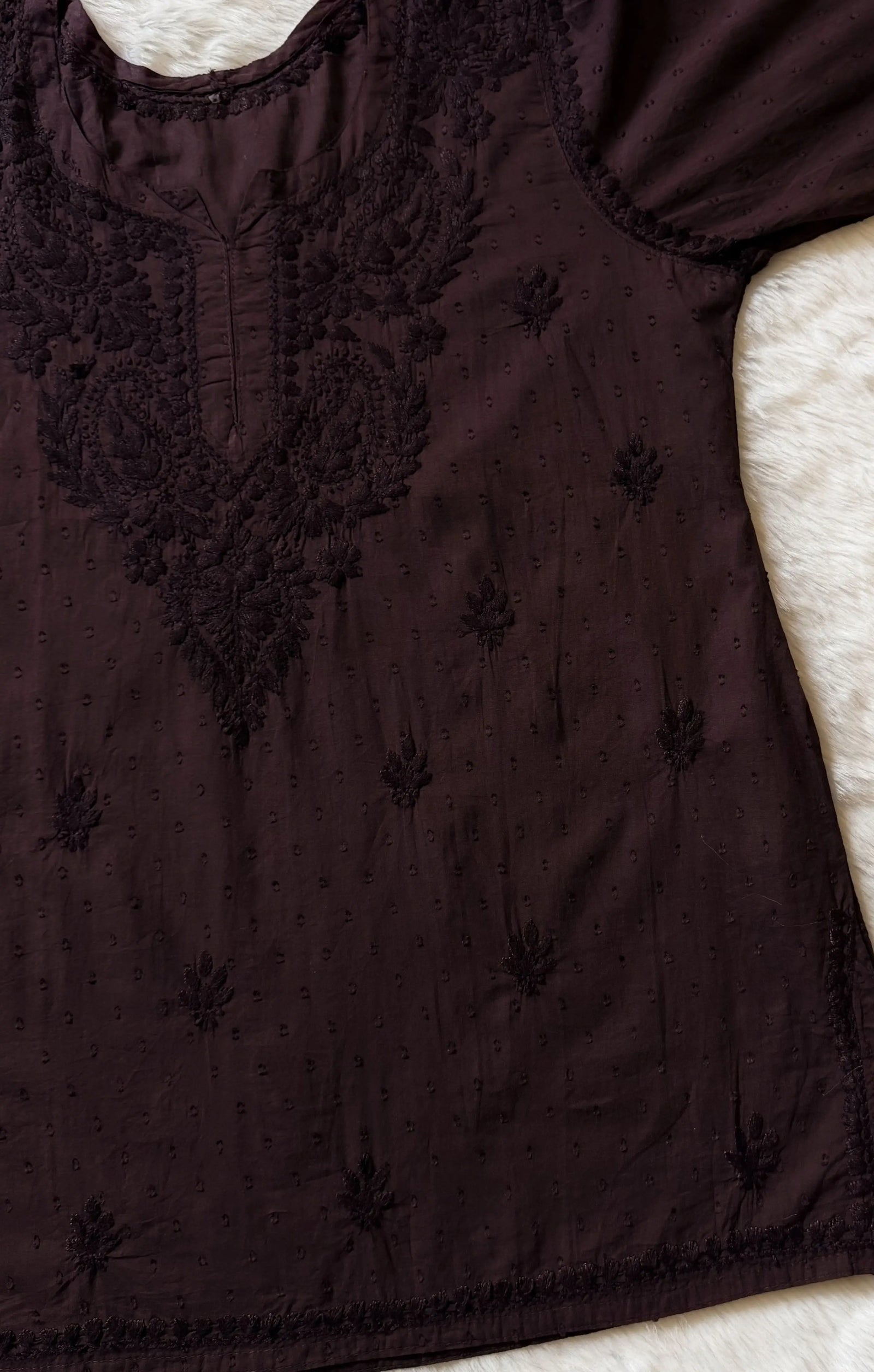 Huda Brown Pure Cotton Chikankari Short Kurti