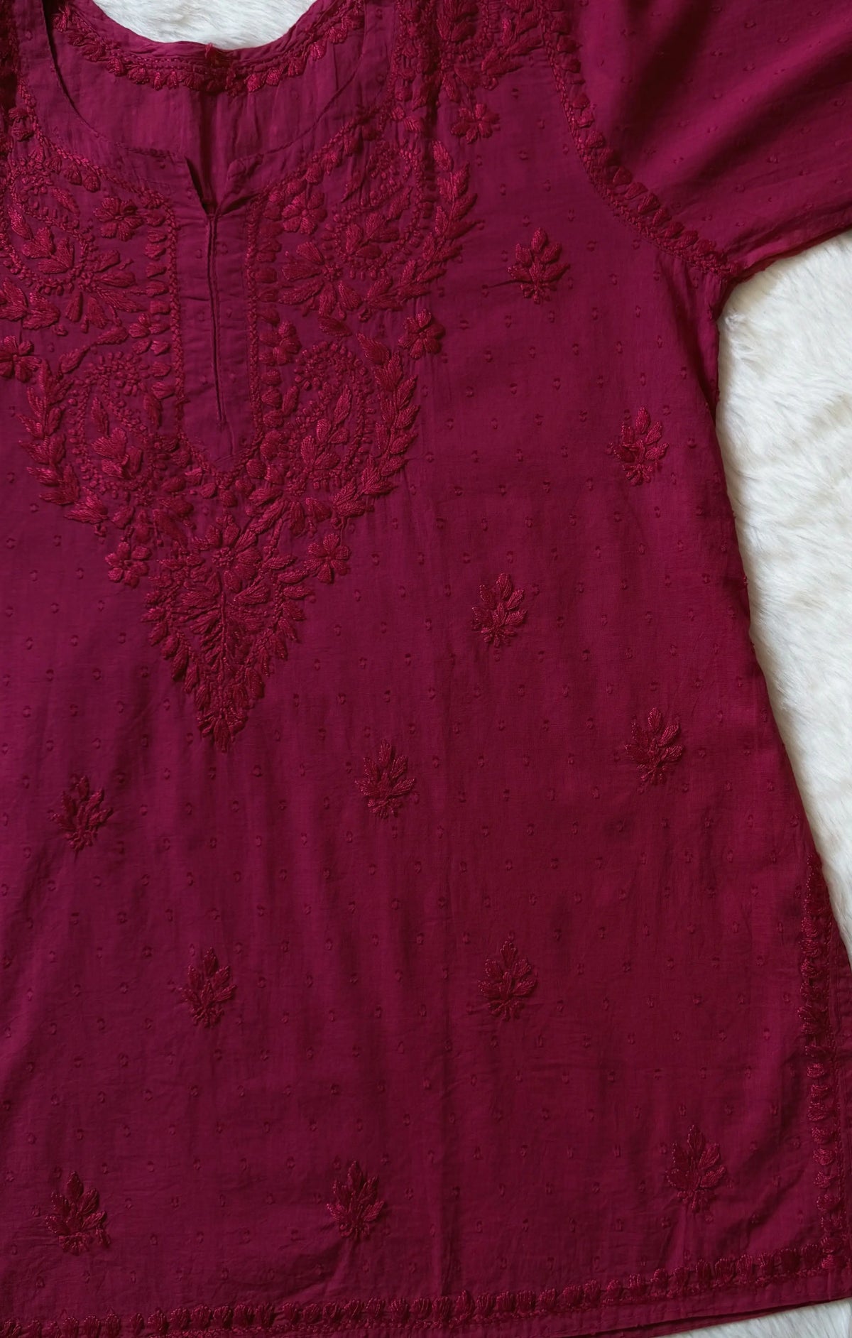Huda Candy Pink Pure Cotton Chikankari Short Kurti