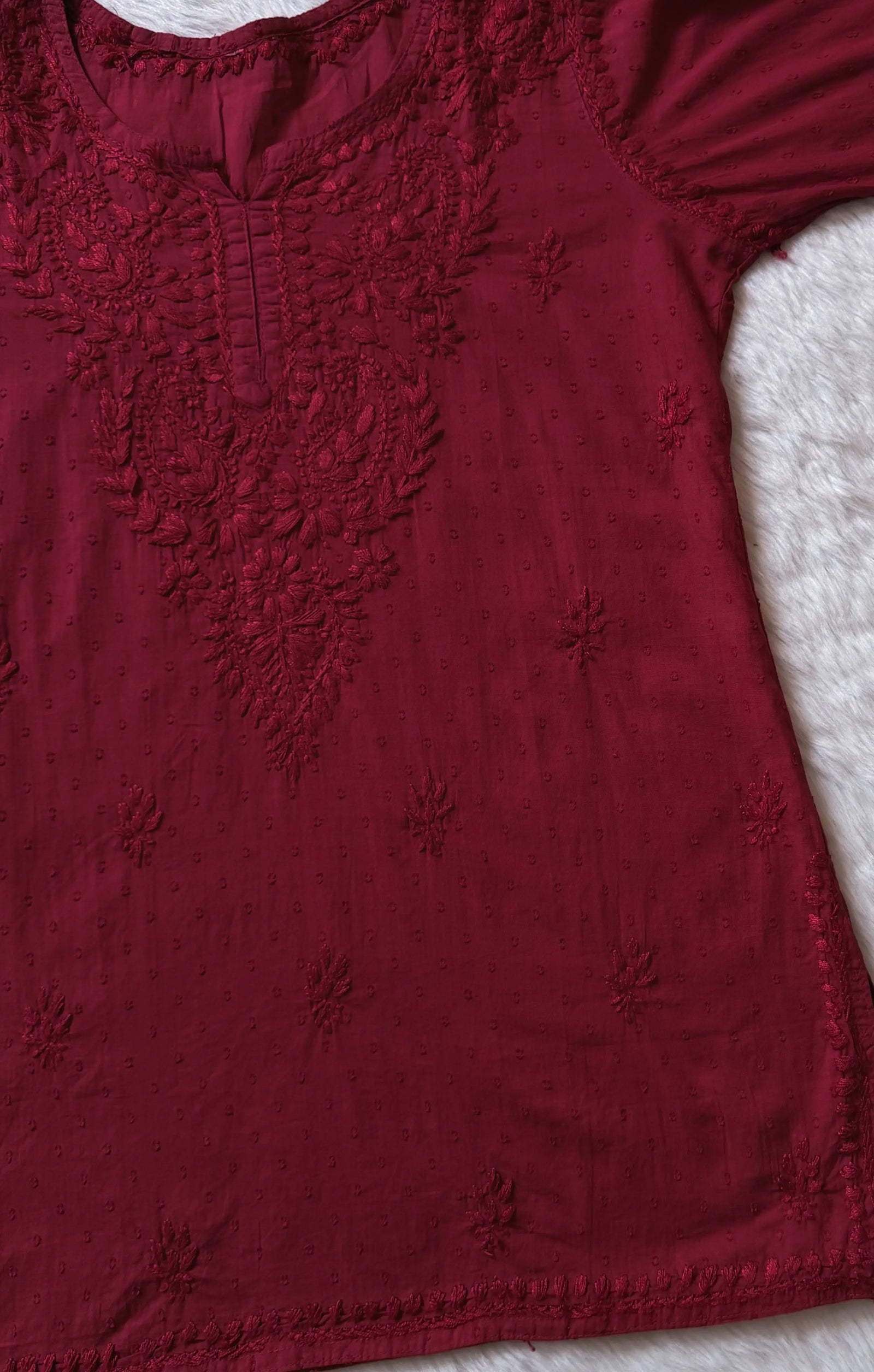 Huda Cherry Pink Pure Cotton Chikankari Short Kurti