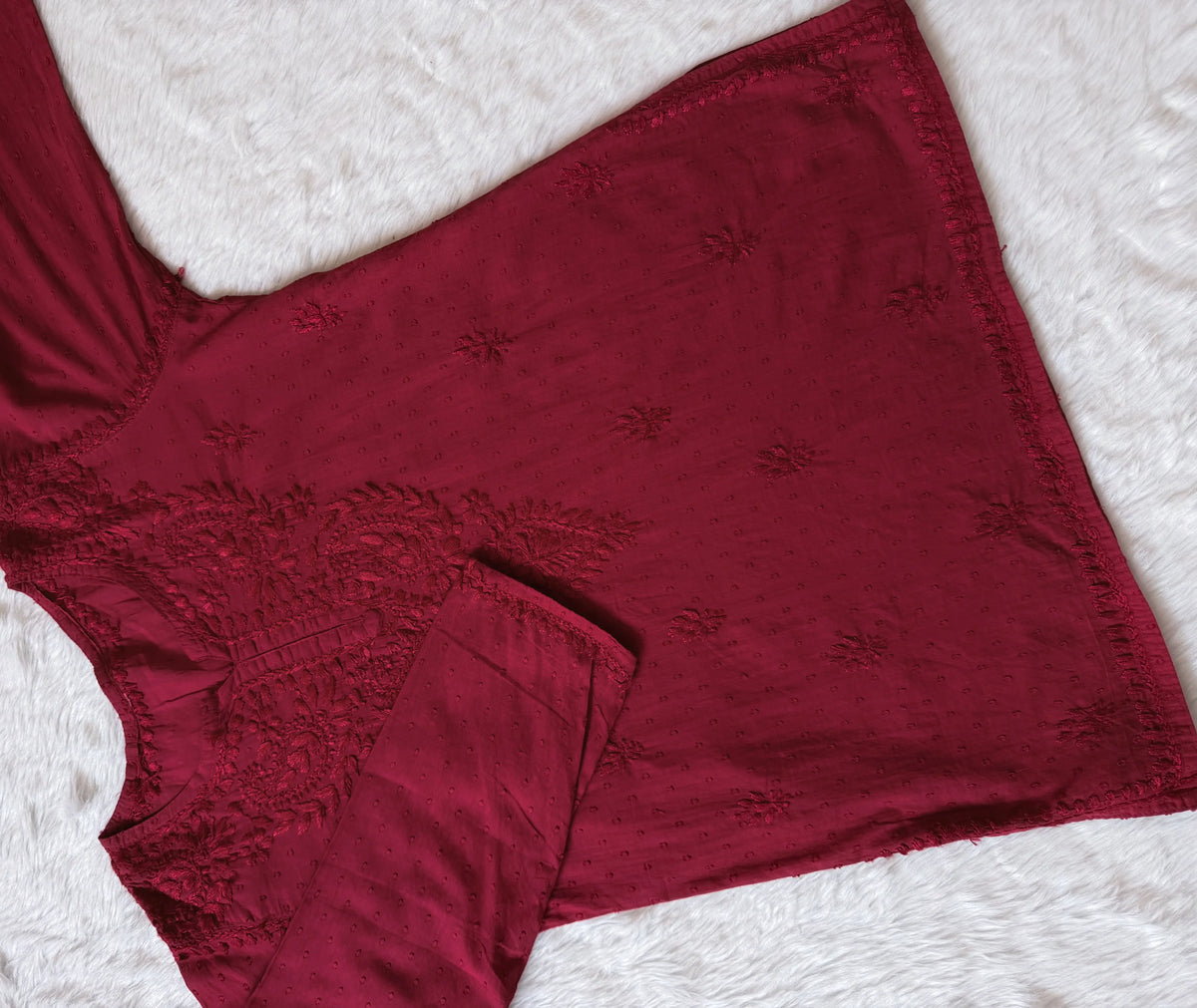 Huda Cherry Pink Pure Cotton Chikankari Short Kurti