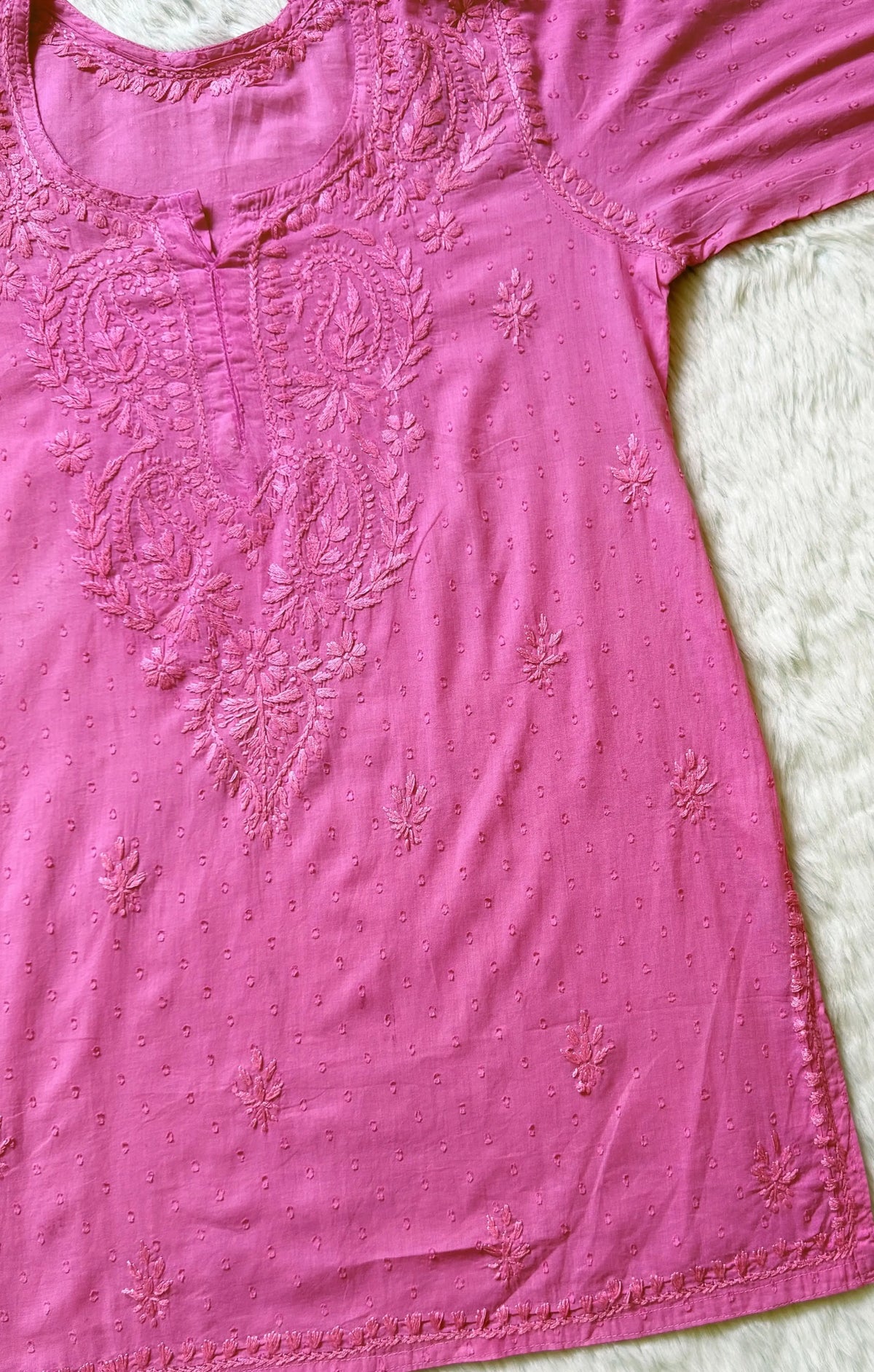 Huda Light Pink Pure Cotton Chikankari Short Kurti