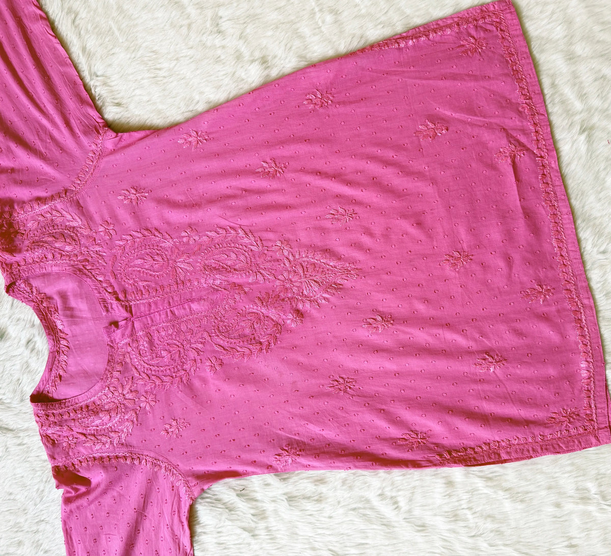 Huda Light Pink Pure Cotton Chikankari Short Kurti