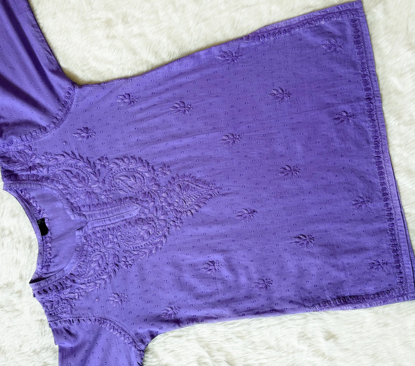 Huda Light Purple Pure Cotton Chikankari Short Kurti
