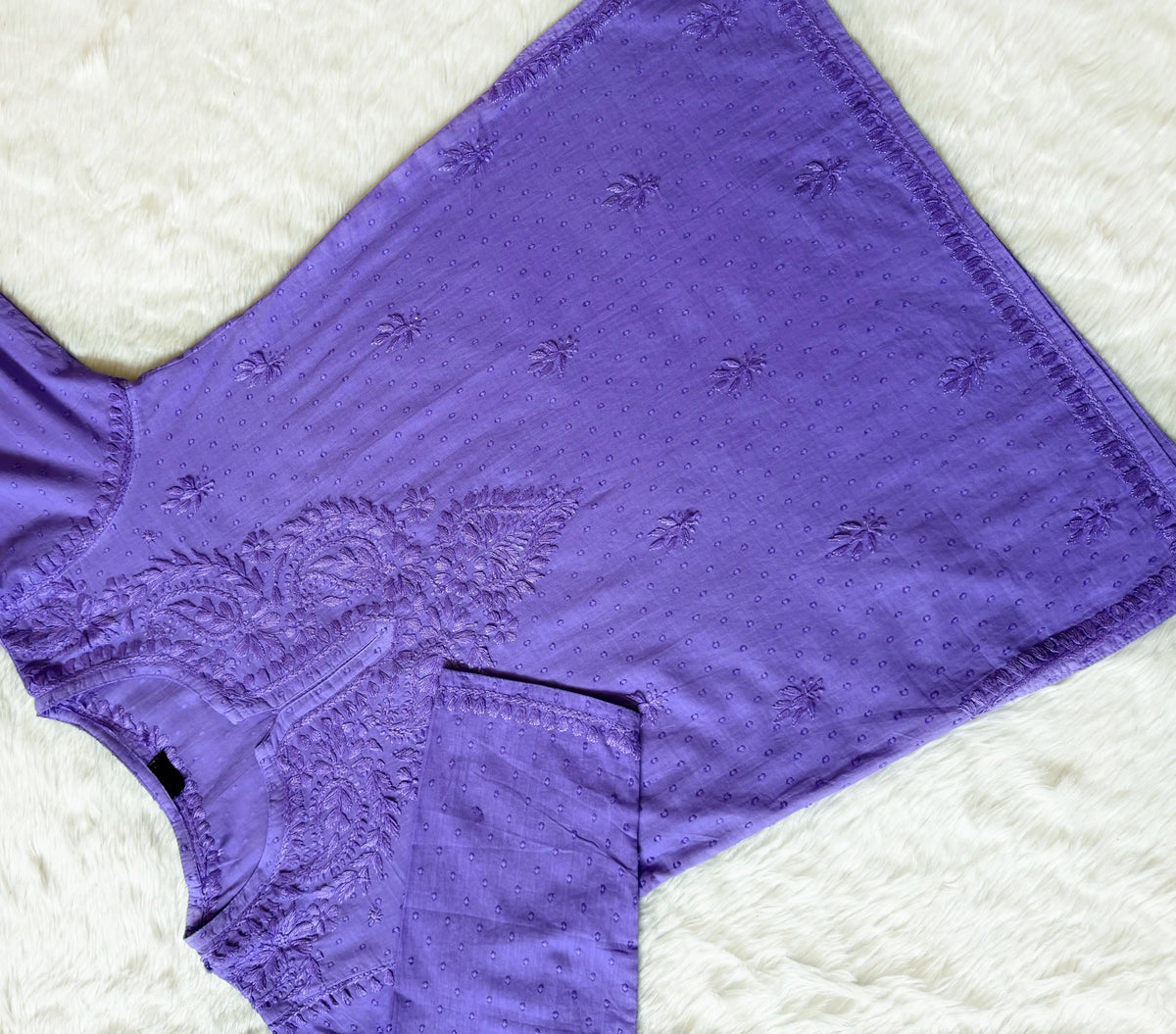 Huda Light Purple Pure Cotton Chikankari Short Kurti