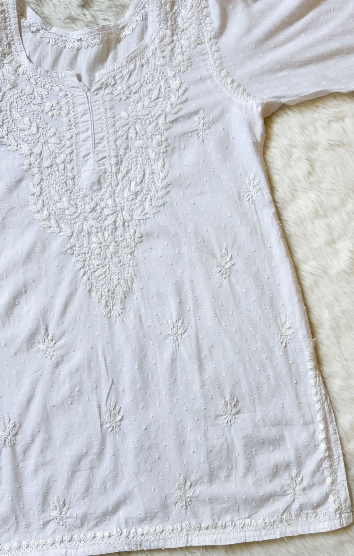 Huda White Pure Cotton Chikankari Short Kurti