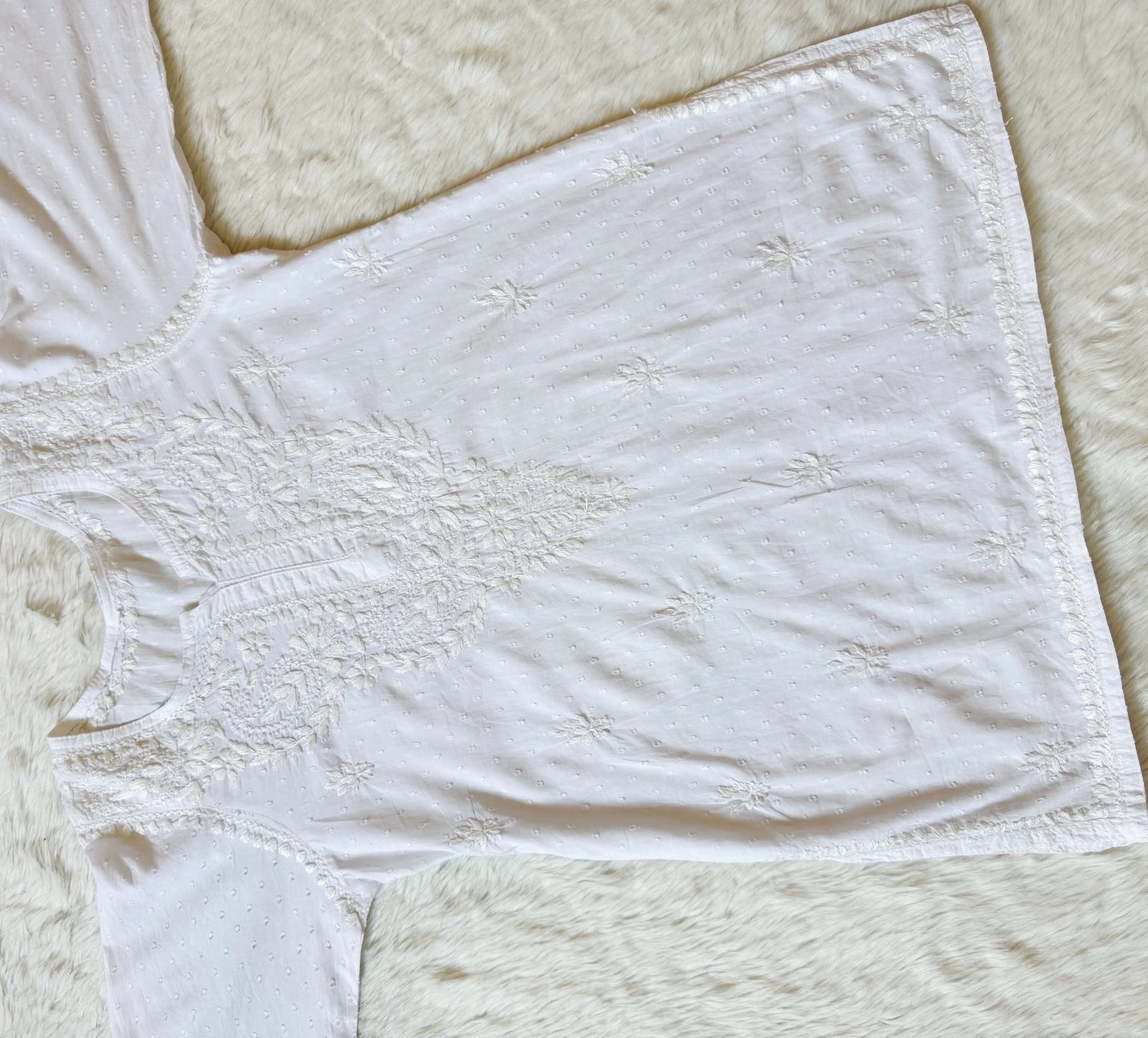 Huda White Pure Cotton Chikankari Short Kurti
