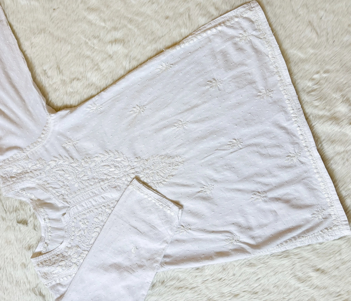 Huda White Pure Cotton Chikankari Short Kurti