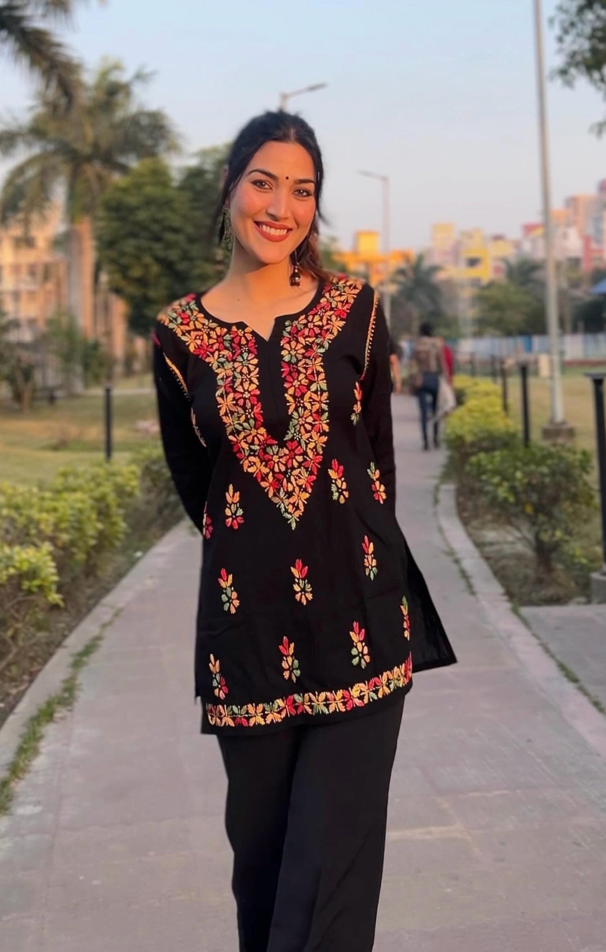 Black Multi Colour Short Kurta