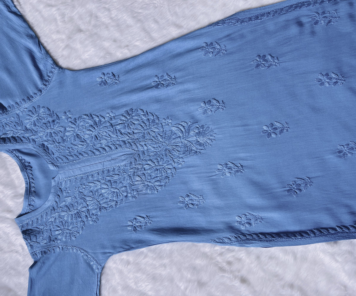 Myra Blue Long Rayon Chikankari Kurta
