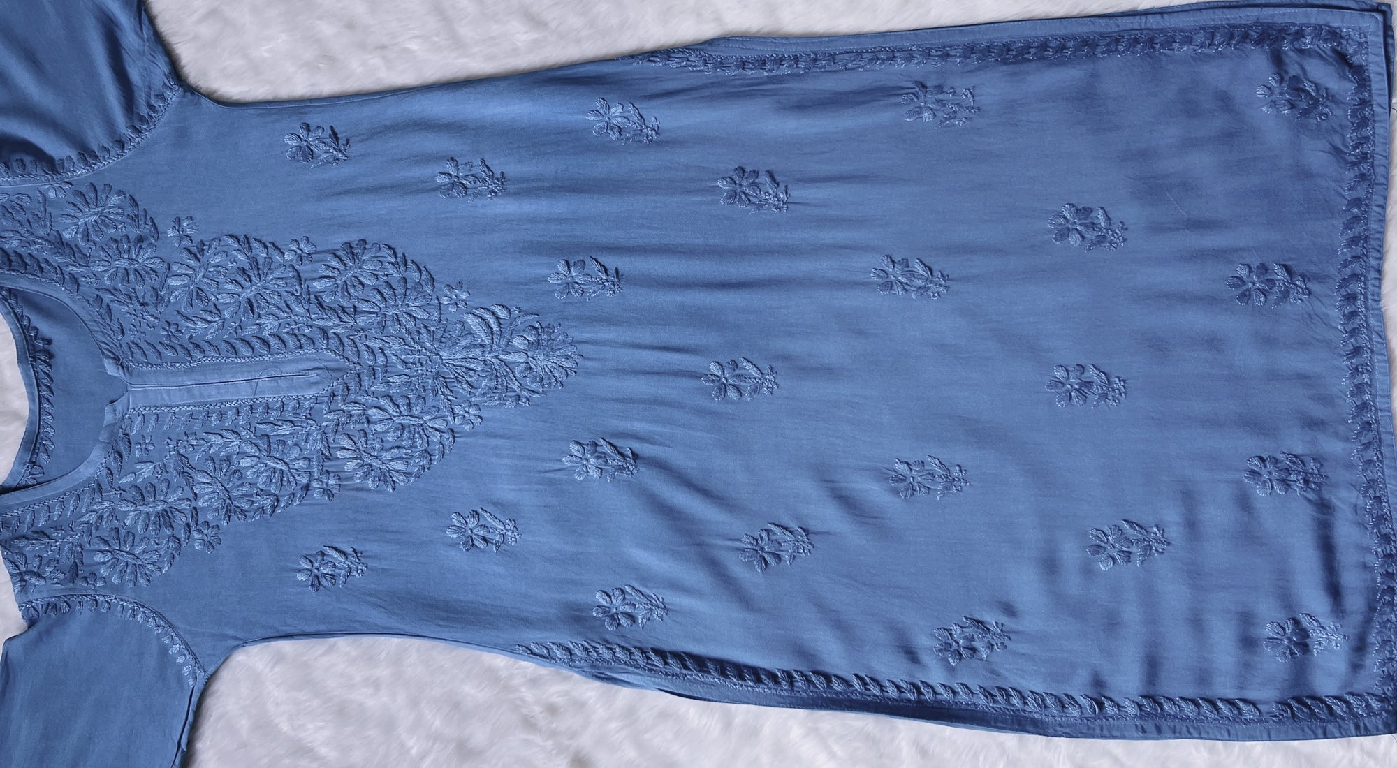 Myra Blue Long Rayon Chikankari Kurta