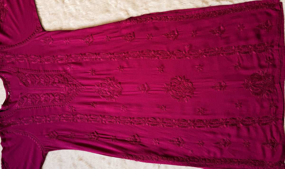 Hiba Rose Pink Rayon Chikankari Kurta Bottom Set