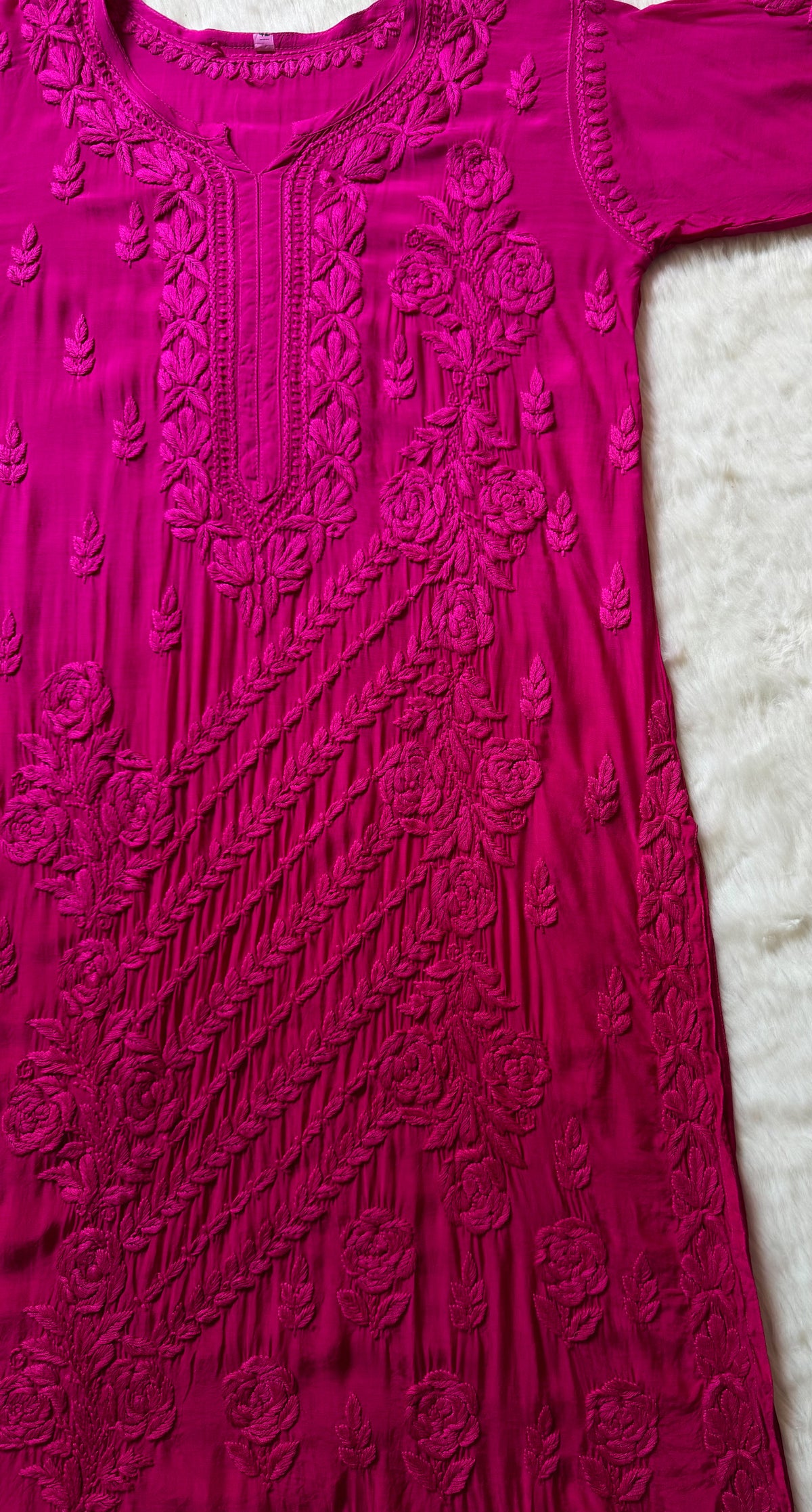 Mira Hot Pink 3D Chikankari Pure Muslin Silk Kurta Bottom Set