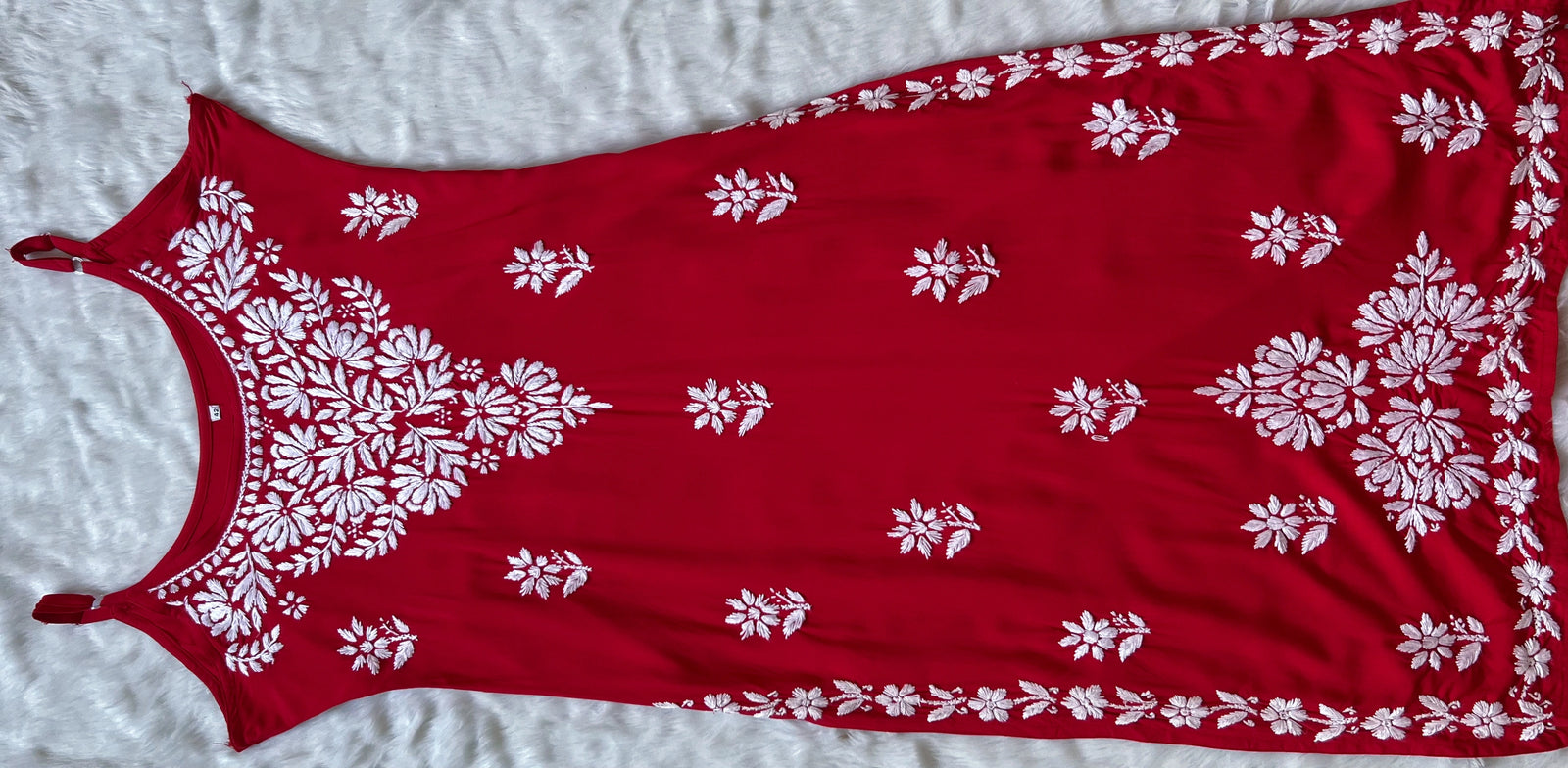 Rida Red Sleeveless Rayon Chikankari Kurta